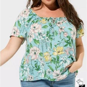 NWT Torrid Flutter Short Sleeve Blouse blue floral shirt top